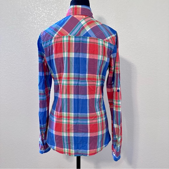Tom Tailor Multi Color Long Sleeve Plaid Shirt w/Mother of Pearl Snap-On Buttons - Picture 3 of 4
